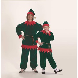 Costume SuperCenter 4 Piece Red and Green Velvet Christmas Elf Suit – Adult Size Medium