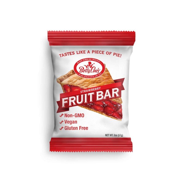 Betty Lou's Fruit Bars | Strawberry Pack of 12 | Gluten Free, Vegan, Non GMO | Deliciously Healthy Snacks Made with All Natural Fruit & Fruit Juice | Individually Wrapped, 2 oz. Each, 12 Bars