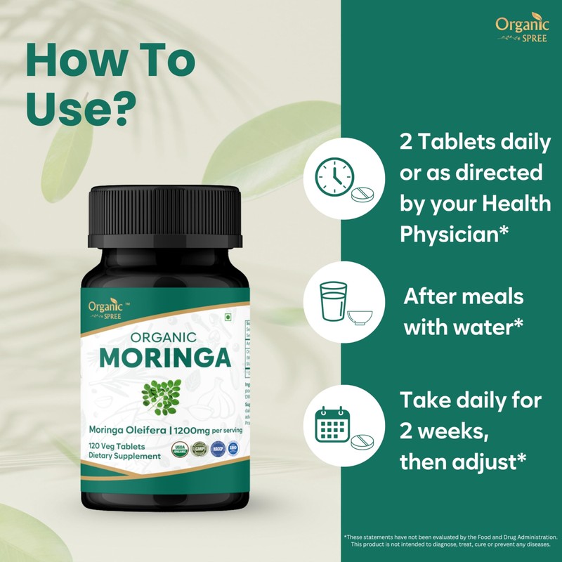 ORGANIC SPREE Moringa 120 Tablets | Moringa Oleifera (Drumstick Leaf)