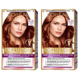 L'Oréal Paris Excellence Duo Cream Shared Gray Hair Dye, 6.35 Copper Light Brown, 2 Pieces / 로레알파리 엑셀랑스 듀오크림 나눠쓰는 새치염색 염모제, 6.35 코퍼라이트브라운, 2개