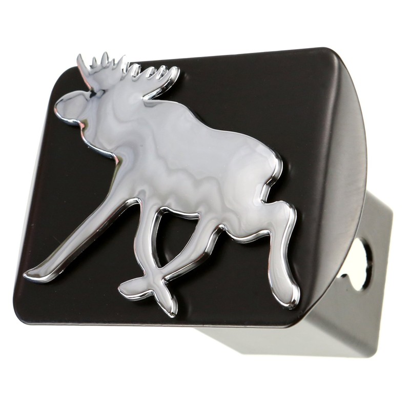 HitchCover Moose 3D Chrome Emblem on Black Trailer Metal Fits