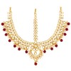 Aheli tradicional chapado en oro rojo Kundan Pearl Maang Tikka
