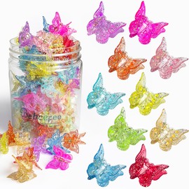 Sparkly Mini Butterfly Clips，BEBEEPOO Glitter Mini Butterfly Hair Claw Clips,Colorful Hair Accessories for Girls and Women - 90s Y2K Cute, Small, Tiny Clip in 10 Assorted Colors, Set of 50 (Glitter)