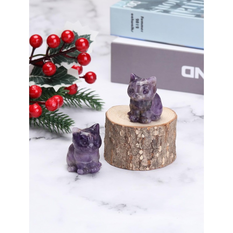 JSDDE Amethyst Crystal Cat Figurine for Cat Lovers Cute Gemstone