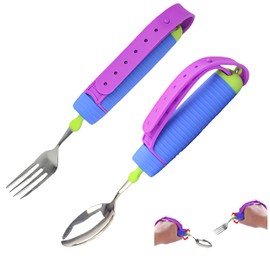 Bendable Adaptive Utensils Spoons Forks Set,Left and Right Handed, for Hand Tremors & Muscle Weakness,Arthritis,Stroke,Parkinson,360 Degree Rotation Weighted Rubber Strap,Eating & Drinking Aids