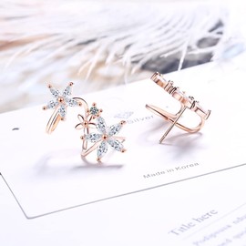 KOEMCY Claw Stud Earrings for Women Girls Needle Stud Earrings Creative Zircon Flowers Stud Earrings Needle Earrings Wrap Stud Earrings Delicate Tiny Earrings, Copper, Cubic Zirconia