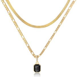 ACECHA Gold Layered Necklaces for Women, 18K Gold Plated Emerald Pendant Rectangle Necklaces for Teen, Layering Choker Necklace Jewelry Gifts (Black)