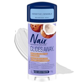 Fórmula sensible Nair Glides Away con aceite de coco, para bikini, brazos y axilas, 3.3 oz.
