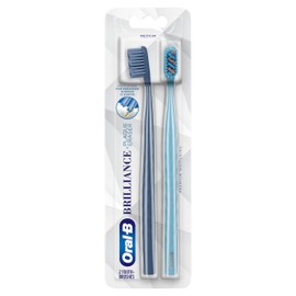 Oral-B Oral-B Brilliance Premium Whitening Toothbrush with Plaque Eraser, Medium, Sky Blue and Gray, 2 Count