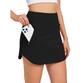 Jhsnjnr Women's Sports Trouser Skirt with Zip Pockets Elastic Short Hiking Tennis Skirts High Waist Running Golf Skirt, black, XL