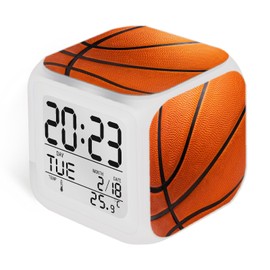 ZonleeApex Basketball Alarm Clock Gift Decor for Boys Girls Room, Battery Operated Desktop Kids Clock with 7 LED Color Changing Nightlight (3.15x3.15x3.15 inch)