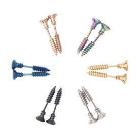 6 Pairs Earrings Studs Stainless Steel Screws Silver Earrings for Men and Women Spike Gold Hoop Clip on Earrings Punk
