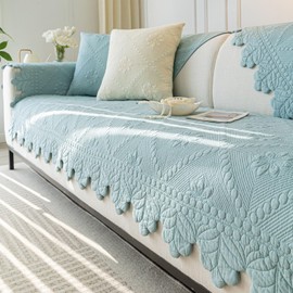 XSlive Cotton Quilted Dog Couch Cover for Sofa Farmhouse Rustic Embroidery Sectional Couch Cover Soft Anti-Slip Sofa Slipcover Furniture Protector for Kids, Pets (Blue,28"x59")