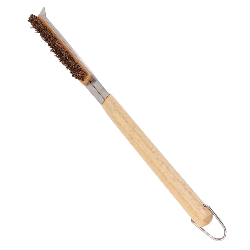 Pizza Oven Brush with Scraper Detachable Wooden Handle Coconut Fiber