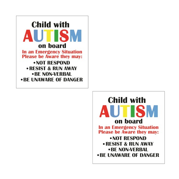 2 Pack Child with Autism Medical Alert Stickers – 4"