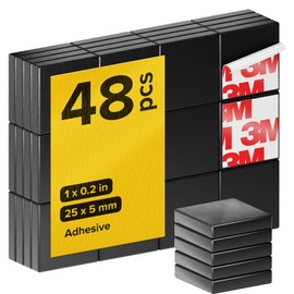 Strong Ceramic Square Magnets With Adhesive Backing (1x0.2"/25x5mm, 48 pcs) - Heavy Duty Sticky Magnets, Non-Corrosive, Versatile For Home, Office, Workshop, Whiteboard, Fridge And Hobby Use