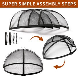 WeCooper Heavy-Duty Fire Pit Spark Screen, 36In Round Steel Mesh Screen Guard, Easy-Opening Firepit Ember Arrester with Handle