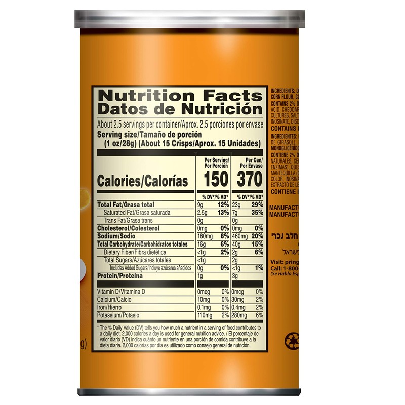 Pringles Potato Crisps Chips, Cheddar Cheese 2.5oz (12 Count)