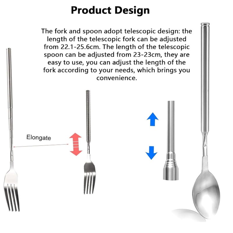Wjelet 2Pcs Extendable Fork Spoon, Telescopic Fork Extendable Fork, Long