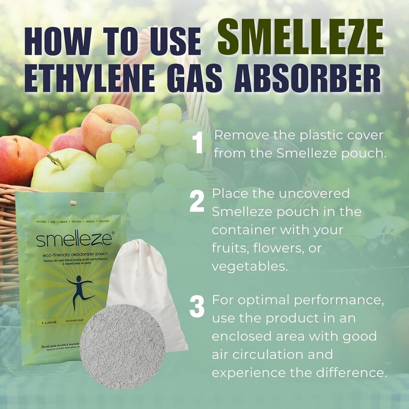 SMELLEZE Reusable Ethylene Gas Absorber Pouch: Treats Over 300 Sq.