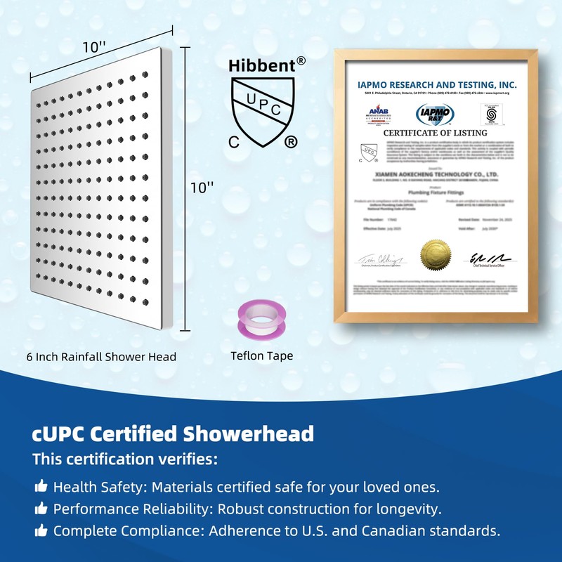 Hibbent cUCPC Certified Metal Showerhead, 10'' High Pressure Rainfall Shower