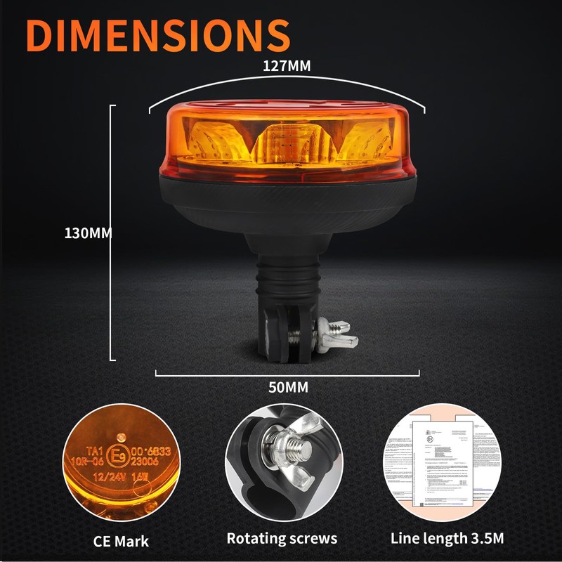 Yuanjoy LED Warning Light Amber, 12/24V Brackets Yellow Warning Light,