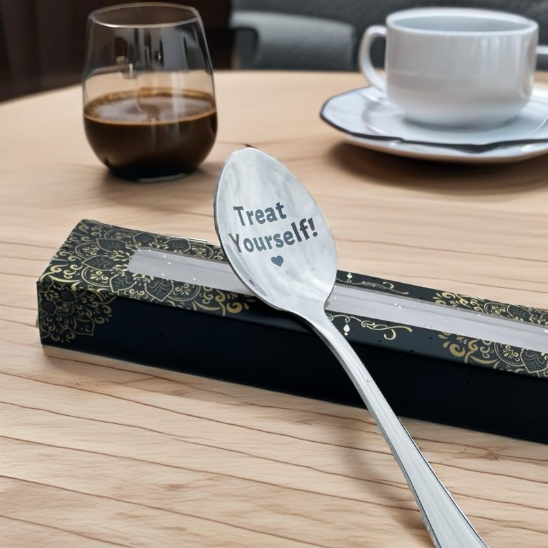 Engraved Silver-Plated Teaspoon with 'Treat Yourself' Message, 15cm, Gift Box