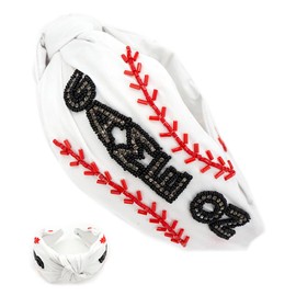 Miracle Collection Top Knotted beaded Baseball Golf Pickle Ball Tennis Game Day Headband with Embelishment for Preppy Comfy Accessories Gift for Sports Fans and Women (Game on-WT)