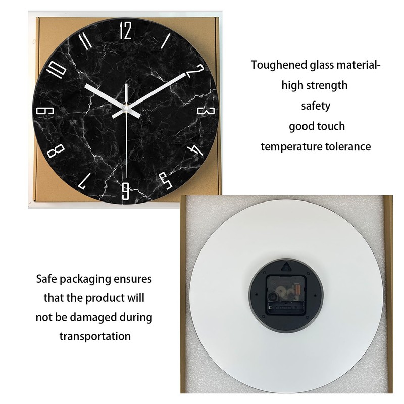Modern Black Minimalist Wall Clock for Living Room - Glass