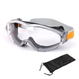 Seehealself Dustproof Protective Goggles, Compatible with Glasses, Transparent Lens, Easy Packaging, Storage Pouch Included, Gray/Orange