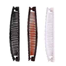 Qiansail 3Pcs Banana Hair Clips, Classic Fishtail Hair Clip Non-slip Strong Hold Fashion Combs Accessories for Women and Girls (Black, White, Coffee)