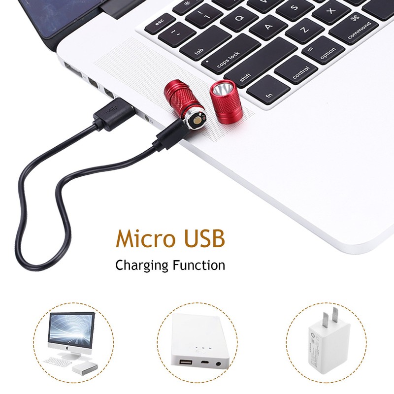 SdeNow Mini Flashlight Keychain EDC 200 lumens USB Micro Rechargeable