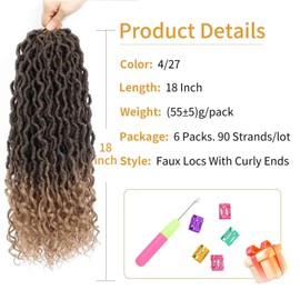 Goddess Locs 18 Inch 4/27 Faux Locs Crochet Hair Pre Looped Crochet Locs for Black Women Soft Loc Crochet Hair with Curly Ends(18 Inch,6 Packs,4/27)