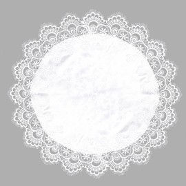 URROMA Round Lace Doily, 60cm*60cm White Table Cover with Lace Trim, Coffee Table Topper Washable and Wrinkle Tablecloth for Dining Room Kitchen