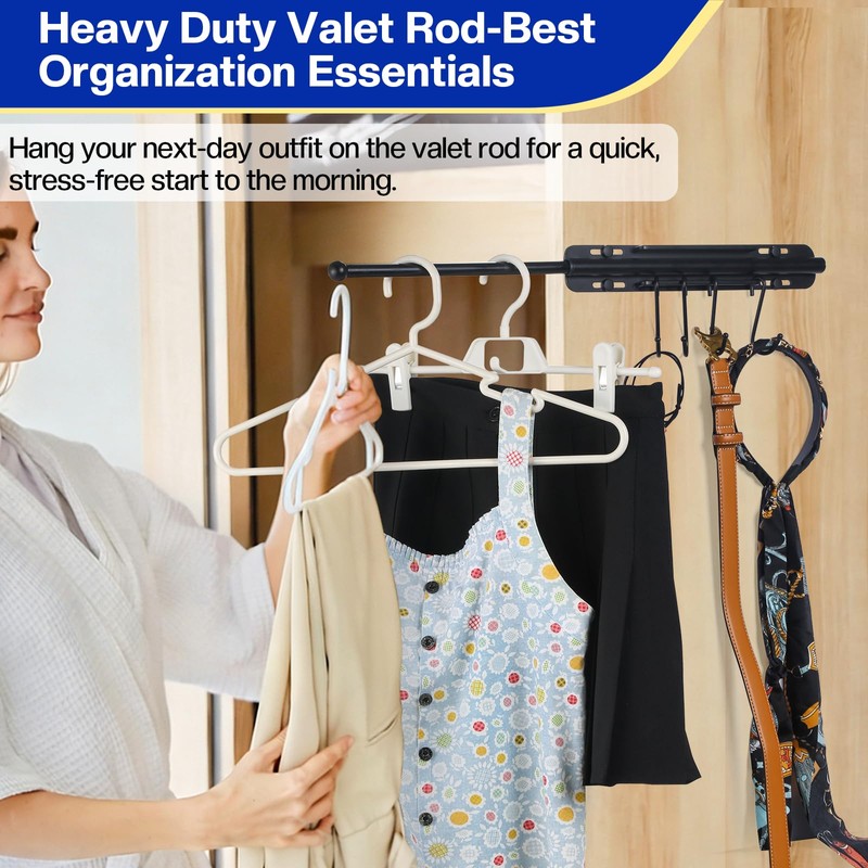 SUTINE Valet Rod for Closets Pull Out 12 Inch, Adjustable