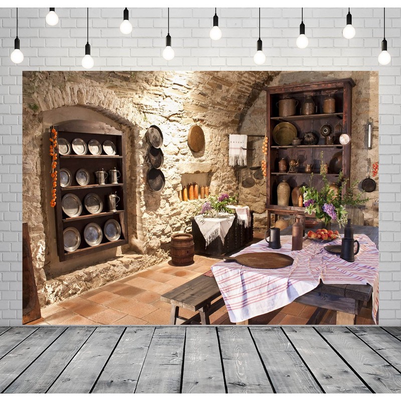 BELECO 2.1x1.5m Fabric Old Kitchen Backdrop for Photography Ancient Stone