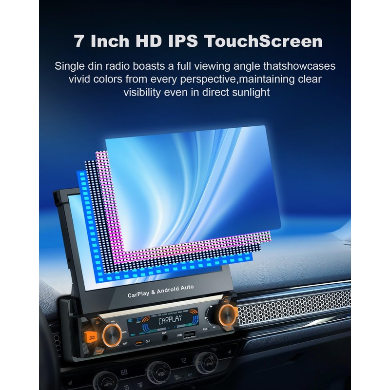 【Upgrade】Y-METDRIVING Single Din Motorized Flip Out Touchscreen Car Radio with