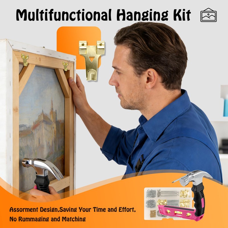 SHRJ Picture Hanging Kit Hanging Hardware Assorted with Magnetic Hammer