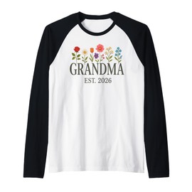 Promoted To Grandma 2026 Pregnancy flower New Grandma 2026 Raglan Baseball Tee