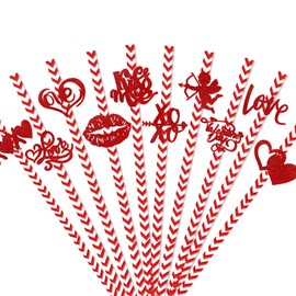 Valentine's Day Paper Straws Red White Striped Drinking Straws