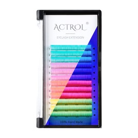 Colored Neon UV Eyelash Extensions Colorful Fluoresent Lash Extensions Easy Fan 16mm 0.07D Curl Glow under UV Light Lash Blue Yellow Purple Pink Multi-colored Mixed