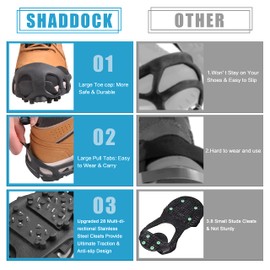 Ice Cleats Walking Traction 28 Spikes Crampons Snow Shoe Grips Gripper Walk Traction Cleats Anti-Slip Ice Grips for Boots Shoes, Size L