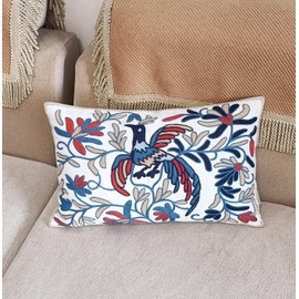 ZUODUTEX 1Pc Fire Phenix Cotton Cushion Case Blue Bird Cushion Covers 30 X 50 Cm Rectangle Navy Cushion Cover Bohemia Exotic Style Pillow Sham Embroidered Throw Pillow Cover 12 x20 Inch