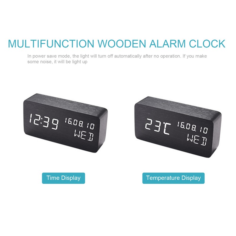 Desk Wooden Alarm Clock with Voice Control Date Temperature Adjustable