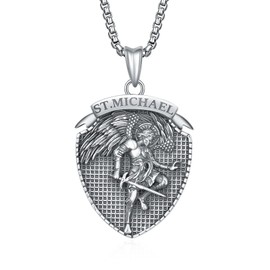 KINGWHYTE Saint Michael Necklace S925 Sterling Silver Shield Archangel Michael Pendant Protect Us Jewellery Gifts for Women Men