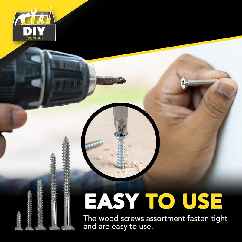110pk Wood Screws Assortment | Countersunk Screw Set with Storage