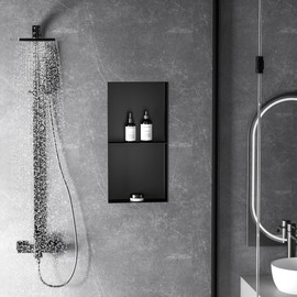 Neodrain 24X12Inch Black Shower Niche Rimless Wall Niche Stainless Steel Bathroom Wall Niche Waterproof Tile Ready Recessed Shower Cubby for Bathroom Storage Organizer