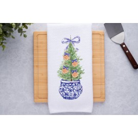 CANARY ROAD Orange Chinoiserie Christmas Tree Towel | Christmas Chinoiserie Kitchen Decor | Housewarming Gift | Work Party Christmas Gift | Pine Tree Decor | Christmas Tree Decor