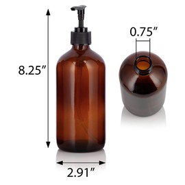 16 oz Amber Glass Boston Round Bottle with Black Lotion Pump