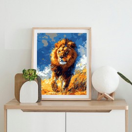 shinefly Paint by Numbers on Colorful Canvas Acrylic Kits for Kids, Adult, Beginner 16x20 inch Oil Painting Kits Gift, Lion